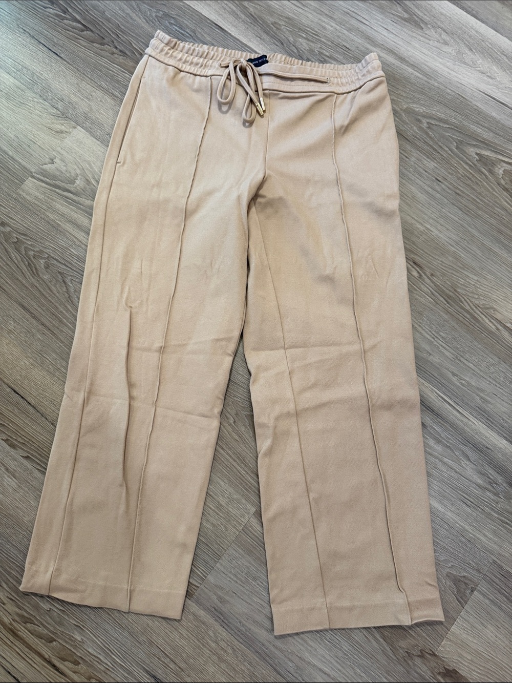 Ann Taylor Straight-Leg Drawstring Pants in Tan